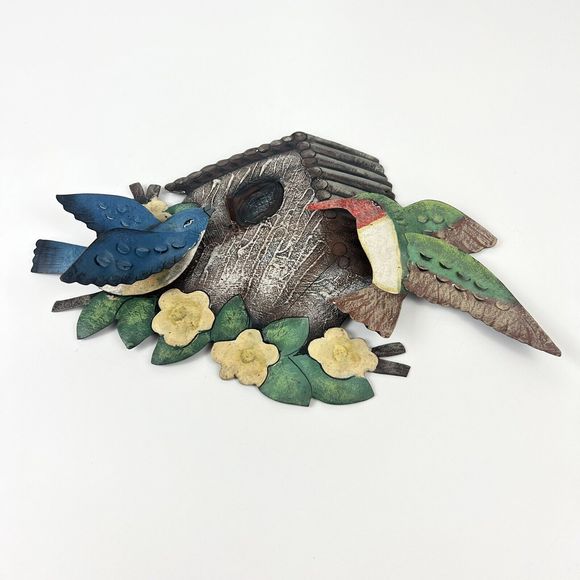 Vtg Hummingbird Bluebird Metal Wall Art Indoor/Outdoor Birdhouse - Picture 3 of 11